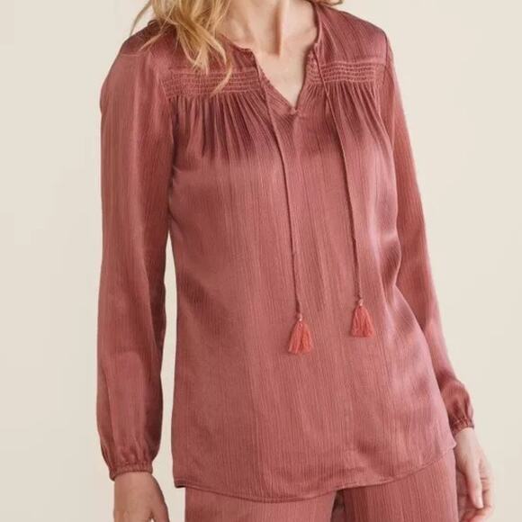 Soft Surroundings Lumi Terra Cotta Pink Long Sleeve V-neck Textured Top - Picture 1 of 11